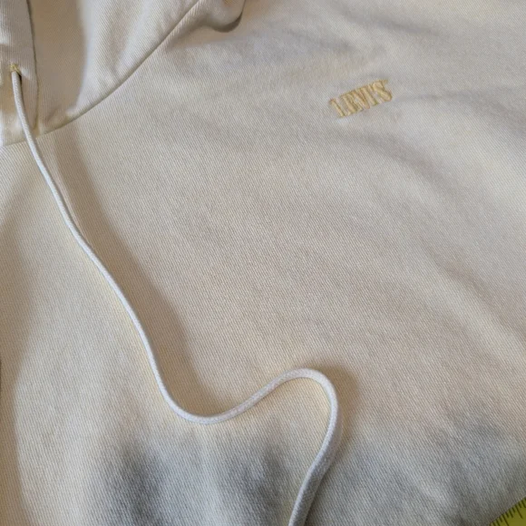 Levi's Yellow Distressed Cotton Hoodie Sweatshirt Sz L Athleisure Lounge Classic - Picture 11 of 13